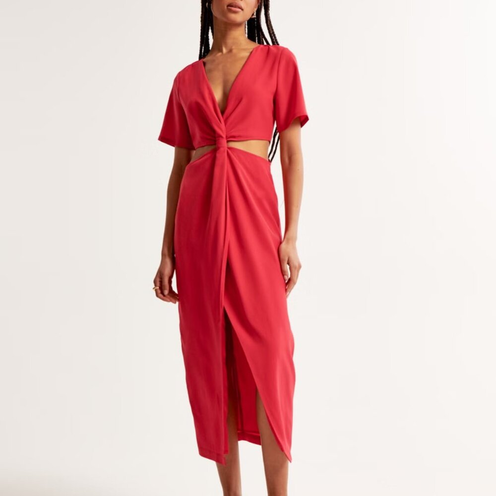 Abercrombie - Knotted Cutout Midi Dress - Red - NWT